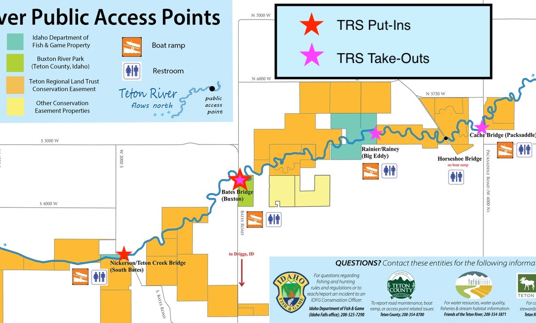 Map of Teton River with put-ins and take-outs