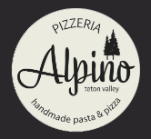 Pizzeria Alpino, handmade pasta & pizza, tree silhouette.